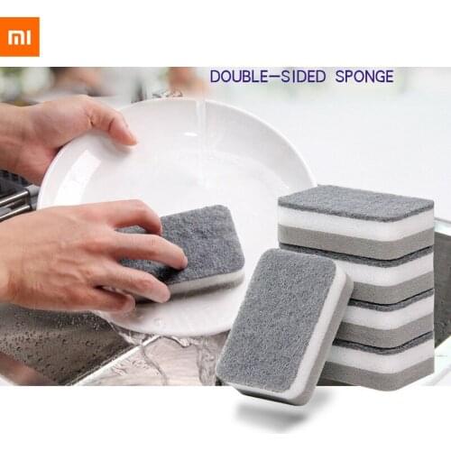 5pcs Xiaomi Mijia double-side sponge Thickened dishwashing wipe scouring pad cleaning brush nano cotton pot brush kitchen sponge