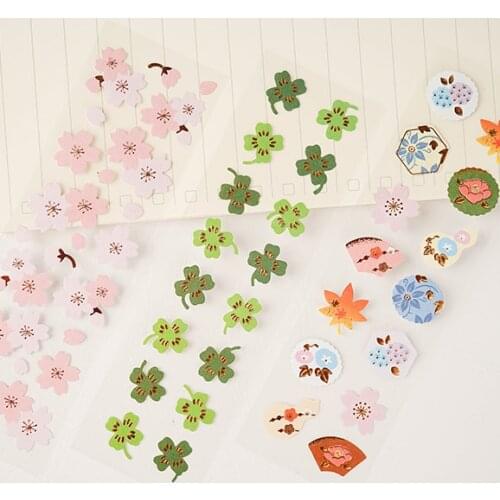 Japanese Style Art Bronzing Hand Bill Sticker Feather Cherry Clover DIY Photo Album Decals Journal Diary Scrapbooking Stickers