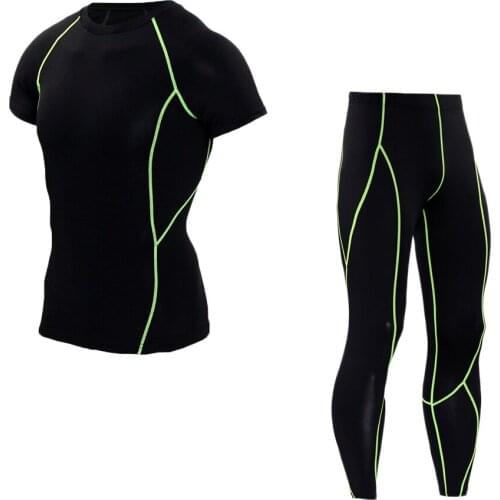 Crossfit Boxing MMA BJJ Gym Clothing Mens Quick Dry Workout Traning Jogging Compression T shirt Leggings Sport Suit Running Set