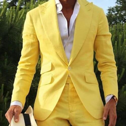 Yellow Slim Fit Casual Men Suits for Wedding Prom 2020 Tailor Made 2 Piece Male Fashion Set Blazer Pants Latest Style