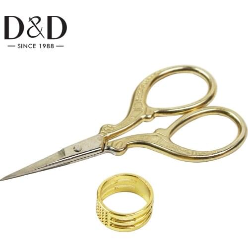 D&D 2Pcs Sewing Kit Stainless Steel Embroidery Tailors Scissors & Metal Stitch Sewing Thimble Sewing Set DIY Needlework Tools