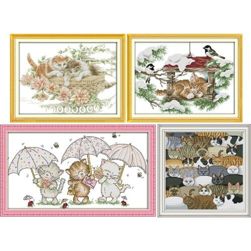 Cartoon cat series counted cross stitch kits 11CT14CT printed pattern crafts DMC fabric sewing needlework embroidery sets decor