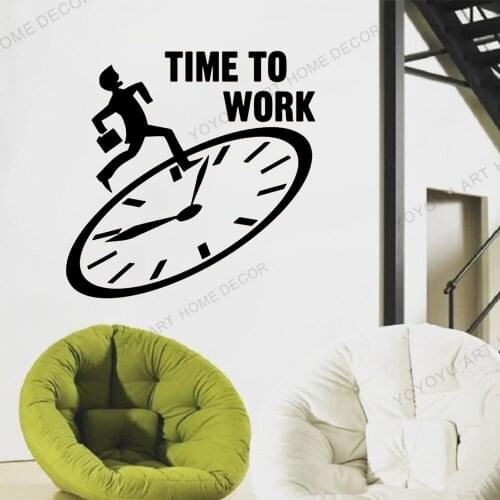 Time TO Work Quotes,Boy and Timepiece Partterns Wallpaper Mural,Office Wall Decal ,Idea Teamwork Business Worker Kid Room JC193