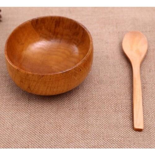 Natural Round Wooden Bowl Soup Salad Noodle Rice Shock-proof Handicraft Holder Tableware Kitchen Accessories