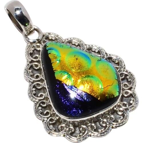 Nature Dichroic Glass Pendant 925 Sterling Silver, 43 mm, MHBAP5673