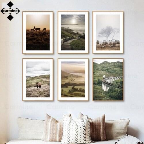 Landscape Canvas Painting Nordic Animal Wall Art Print Picture Valley Modern Scenery Posters and Prints Family Living Room Decor