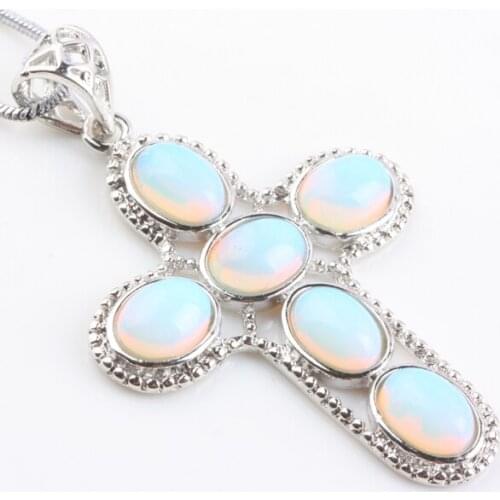 Classic Silver Color Opalite Cross Pendant Reiki Healing Charms For Jewelry Making Necklace Accessories