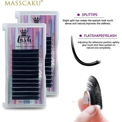 MASSCAKU Hot selling 8-18mm Premium Deep Black Synthetic Natural Mink Faux Eyelash Soft Looking Eyelash Extension Flat