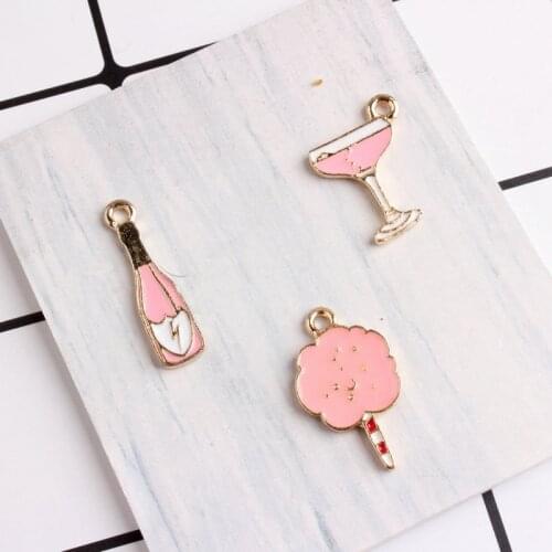 100PCS Pink Cute Wine Bottle Glass Marshmallow Pendant Charms DIY Accessories For Handmade Bracelet Necklace Key Chains