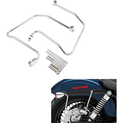 Motorcycle Black/Chrome Saddlebag Supports Guard Bar Brackets For Harley Dyna Street Bob Low Rider Super Glide FXD FXDB 06-13 11