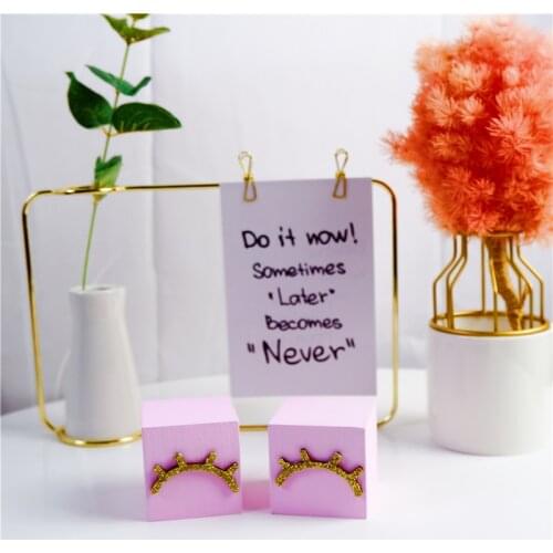 Nordic Wooden Eyelash Decor Craft Toys For Kids Wood Cube Kids Sleepy Eyes Building Block Wooden Decoration Baby Room Gifts