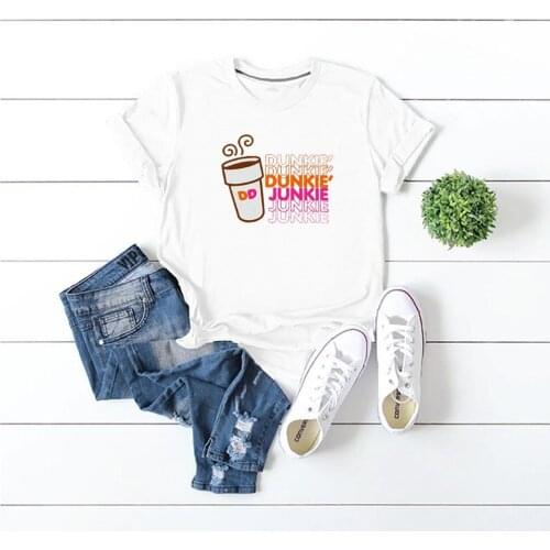 Coffee Print Short Sleeve Round Neck Stretch T Shirt Harajuku T Shirt Short Sleeve Ladies T Shirt Street Wear Top T Shirt