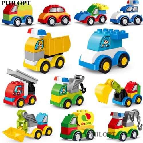 Building Blocks Excavator Crane Trailer Toy Car Childrens Educational Toys Compatible with Large Particle Blocks Creativity