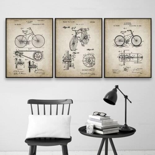 Vintage Poster Bicycle Patent Print Bicycle Design Wall Art Canvas Painting Bicycle Invention Retro Pictures Home Decoration