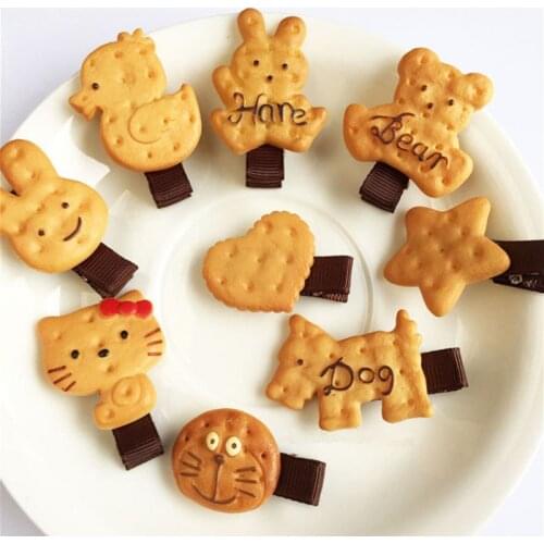 1PCS Scrunchy Girls Cute Simulated Biscuits Cartoon Shape Hair Clip Headbands Hairpins Kids Hairclip Hair Band Hair Accessories