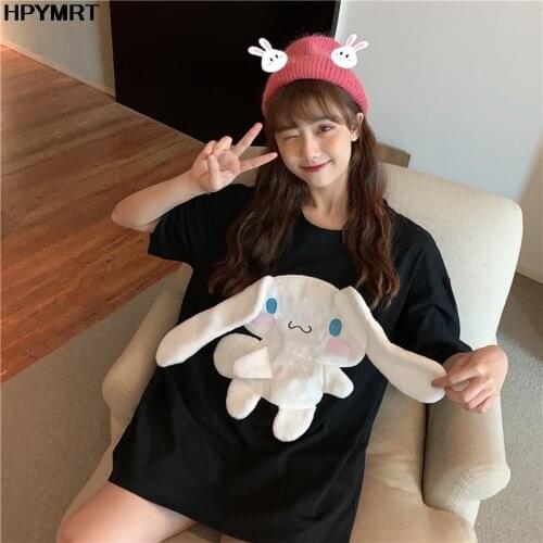 2020 new Korean version style t shirt female long cartoon stereoscopic embroidery wild was kawaii T-shirt womens short-sleeve
