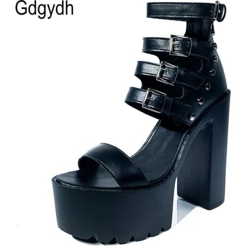 Gdgydh Temperament Extreme High Heels Sandals Women Thick Bottom Platform Heels Simple Fashion Ankle Strap Shoes Summer Discount