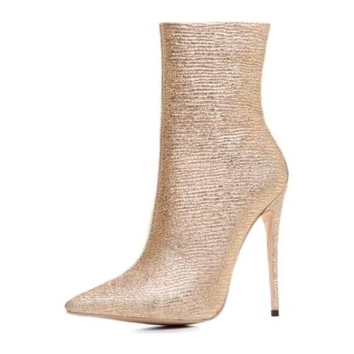 2018 Spring Autumn Champagne Leather Ankle Boots Pointed toe Side Zipper Women Winter Short Boots High Quality Tight High Boot