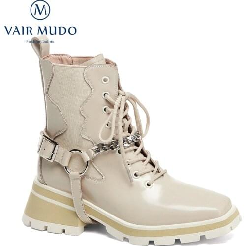 VAIR MUDO Ankle Boots Shoes Elegant Fashion Round Toe Thick Bottom Waterproof Platform Short Plush Female Shoes Women Boot DX48L