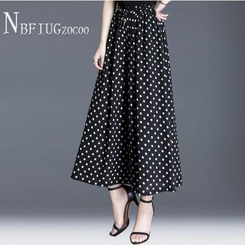 White Polka Dot Women Pants High Waist Chiffon Wide Leg Female Trousers