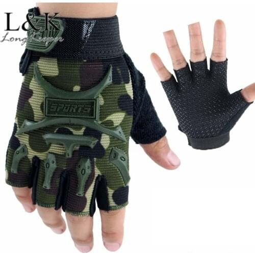 4-12 Years old Kids Tactical Fingerless Gloves Military Camo Anti-Skid Mittens Half Finger Boys Children Sports Cycling Luvas