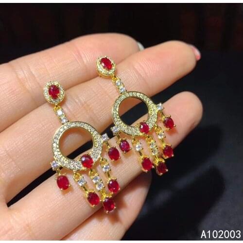 KJJEAXCMY Fine Jewelry 925 sterling silver inlaid natural ruby female earrings Eardrop classic support detection