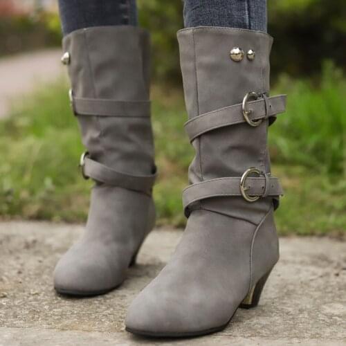 2020 New Womens Boots Fashion Round Head Mid Boot Winter Keep Warm Lady Boot Shoes Mid-calf Antiskid Boot For Ladies Large Size