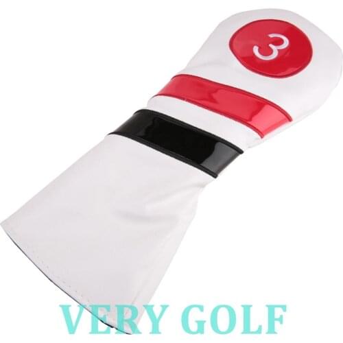 1pc Golf Club Fairway Wood Head Cover White PU Leather with Red and Black Slash Headcover For Fairway Wood