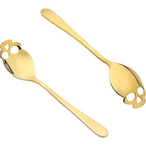 1PC Skull Shaped Spoon 304 Stainless Steel Coffee Spoon Dessert Ice Cream Sweets Teaspoon Stainless Food Cutlery OK 0296