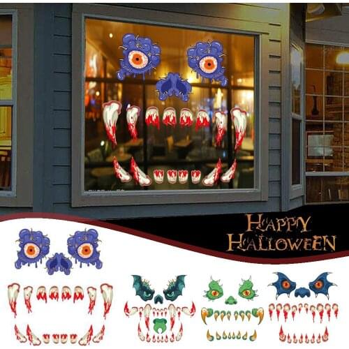 1Pcs Halloween Waterproof Monster Face Fangs Sticker PVS Horror Eyes Fangs Monster Theme Party Outdoor Decoration Door Sticker