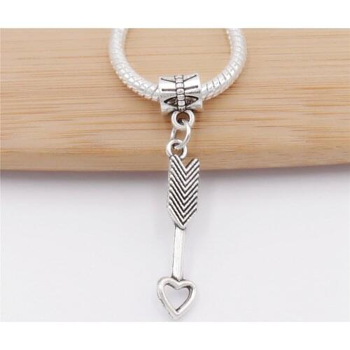 Ancient silver beads 25pcs/lot Love arrow charm fit bracelet pendants for diy jewelry making