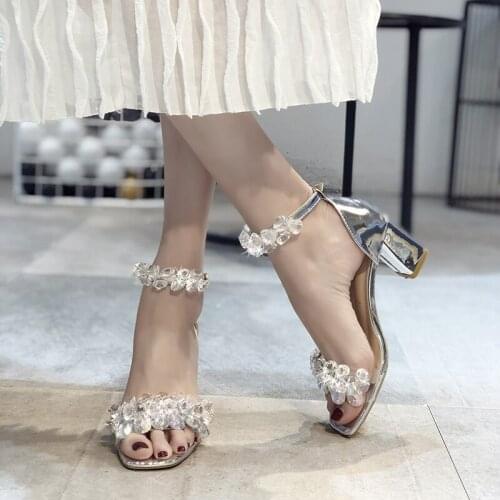 2020 New Bohemian Fashion Women Sandals Crystal High Heels Sandalias Rhinestone Women Shoes E263