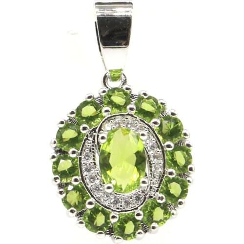27x16mm SheCrown Created Green Peridot Pink Morganite CZ For Ladies Daily Wear Silver Pendant Eye Catching