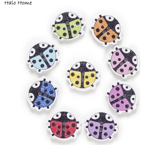 30/50pcs Ladybug Wood Buttons Sewing Scrapbooking Clothing Handwork Gift Home Decor Cartoon DIY 15-30mm