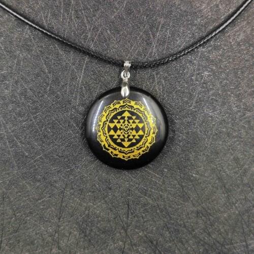 30mm High quality natural stone quartz white crystal pendant pendulum Sri Yantra pendants 7 chakra pendule orgonite necklace