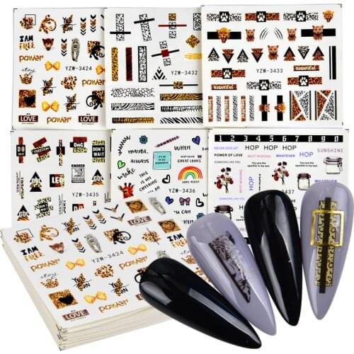 3D Black Animal Geometry Nail Water Decals Deer Fox Pig Slider Decoration Sticker Leopard Designs DIY Manicure Accessory