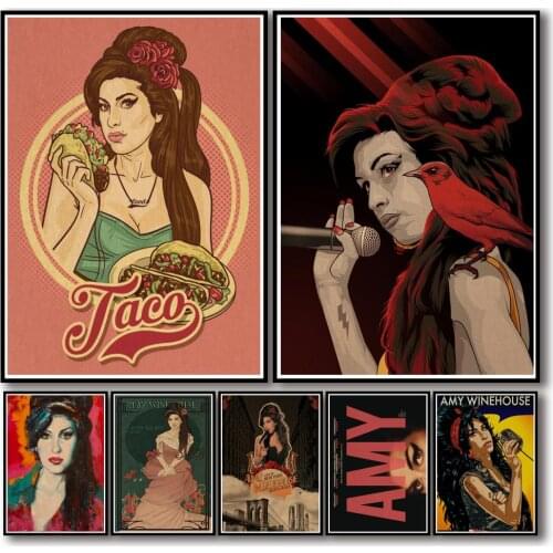 43 Designs Amy Winehouse Kraftpaper Poster Alternative Abstract Art Painting Funny Wall Sticker for Coffee House Bar