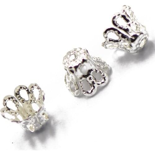 50 Silver Plated Flower Bead Caps Beading Jewellery Findings Embellishments