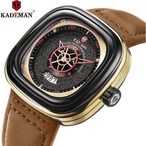 KADEMAN New Mens Watches Square Fashion Sport Watch 3TAM Date Casual Leather Wristwatch Business Casual Quartz Relogio Masculino