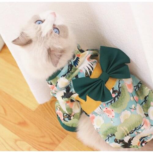 Ainolway Cat Pet Dog Japanes Style Clothes Japa Crane Net Red Autumn Winter Corgi Teddy Shiba Small Pets Clothes Dog Supplies