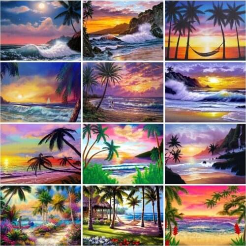 AZQSD Paint By Numbers For Kids Seaside Sunset Tree Unique Gift For Children Painting By Numbers Landscape Home Decor