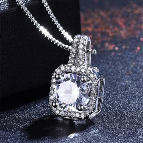 Blaike Charm 925 Sterling Silver Round Zircon Pendant Necklace For Women Wedding Engagement Necklace Jewelry Gifts