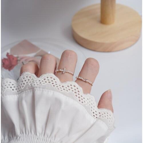 Shiny Side New Accessories Crystal Flower Adjustable Rings for Women Simple Style Zirconia Pearl Rings Set