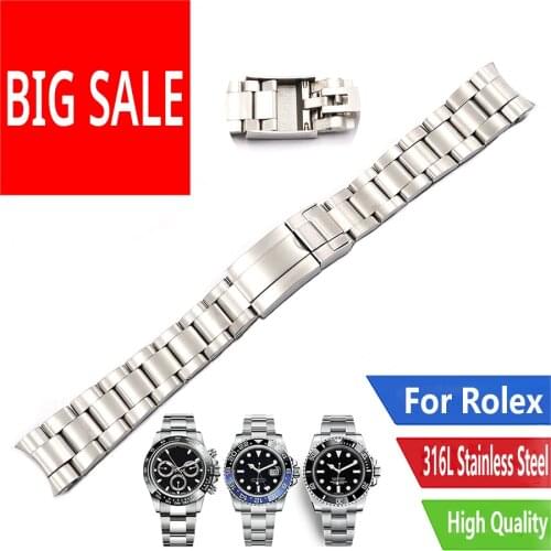 CARLYWET 20mm Middle Gold Solid Curved End Screw Links Clasp Steel Watch Band Bracelet For Rolex OYSTER Subamriner Daytona GMT