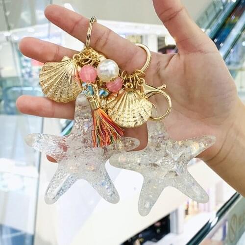 Starfis Keychain - Crystal Starfish Keychain Lovers Seashells Metal Car Key Ring Pendants Bag chain Best Gift jewelry