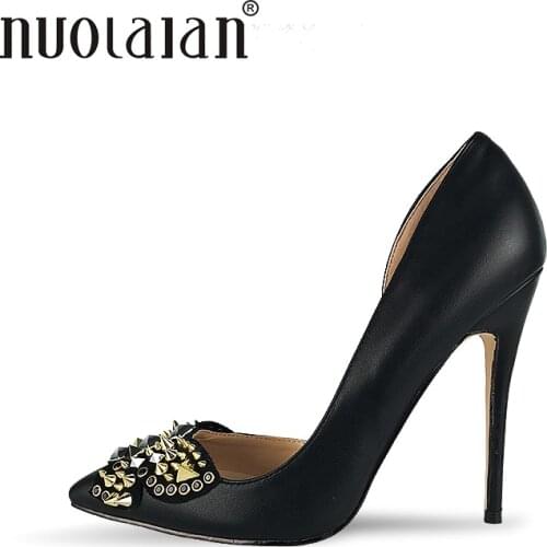 Brand Shoes Woman High Heels Women Shoes Pumps Stilettos Shoes For Women Black High Heels 12CM Designer Rivets Wedding Shoes