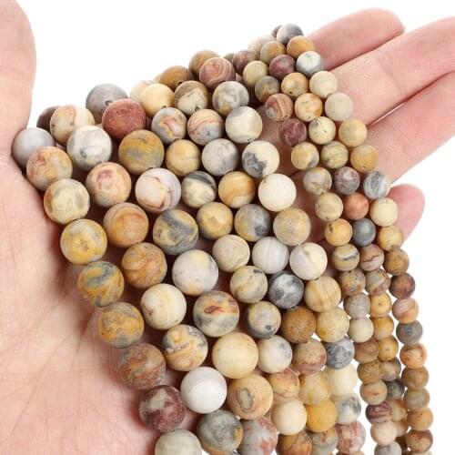 Natural Stone Beads Frosted Crazy Agate Round Loose Beads for Jewelry Making Needlework Bracelet DIY 4-12 MM