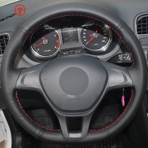 LQTENLEO Black Artificial Leather Hand-stitched Car Steering Wheel Cover for Volkswagen VW Golf 7 Mk7 New Polo 2014-2017