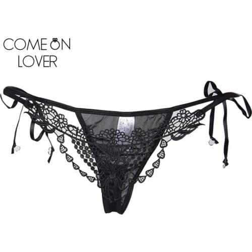 Comeonlover Tangas Women Sexy Hot Thongs Embroidery Solid Transparent Panties Hollow Out Female Underwear Low Waist PE5101