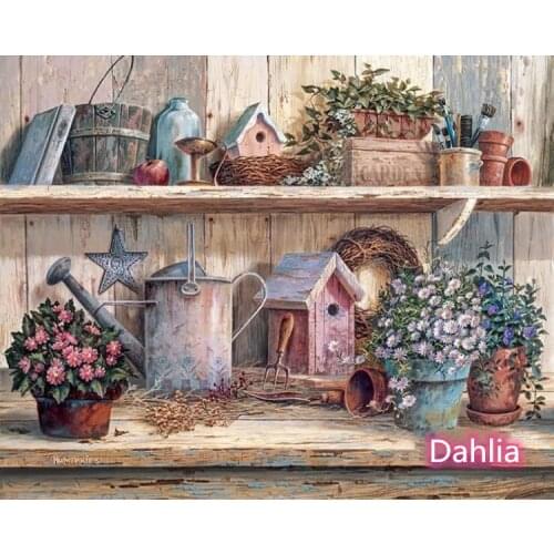 Flower Stand in the Yard Cross Stitch Kits Art Top Quality Crafts Embroidery Needlework DIY 14CT Unprinted Decor Handmade